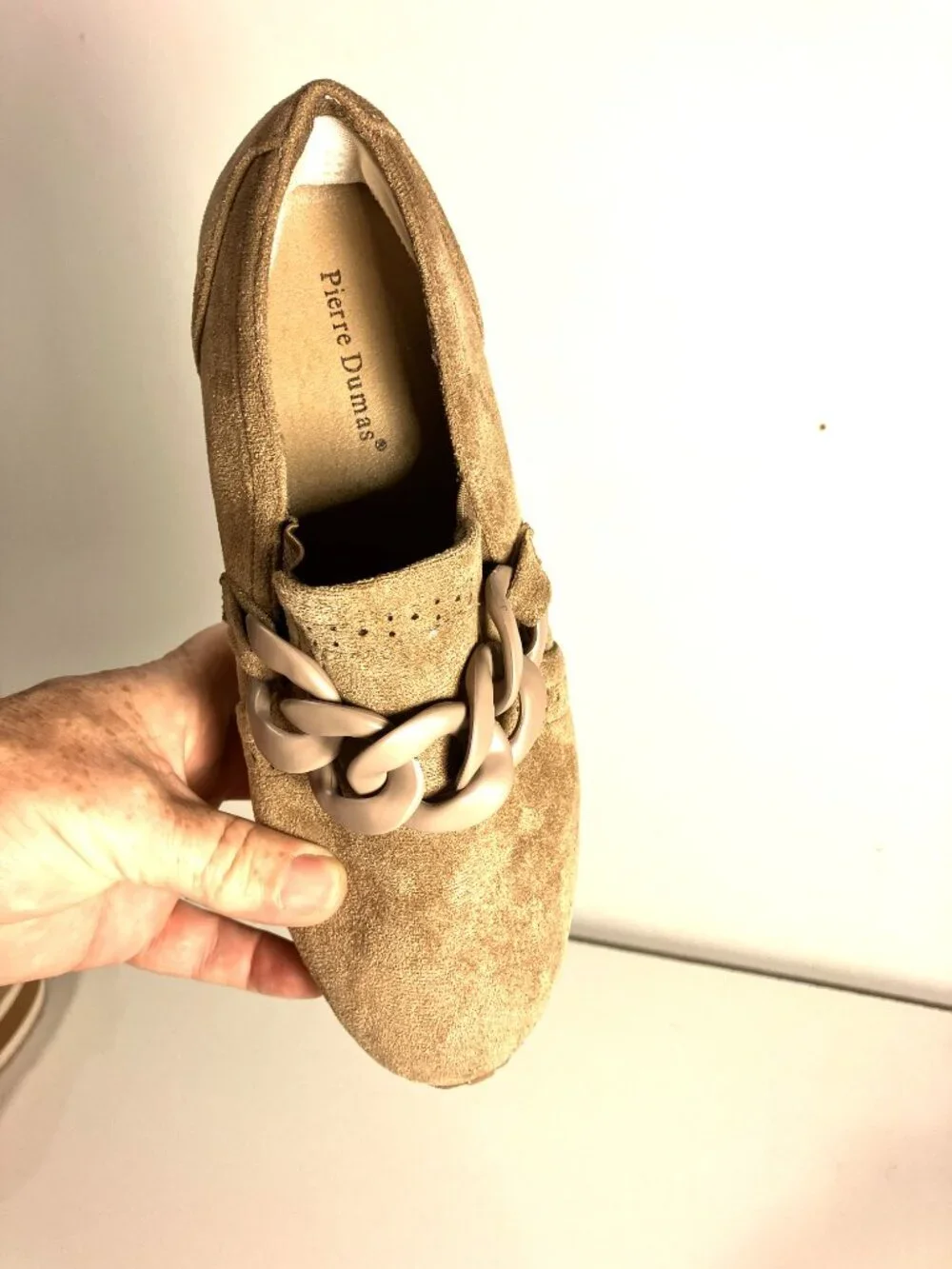 PIERRE DUMAS Taupe Suede Platform Slip-on Loafers.  Size 7.  NWoT.